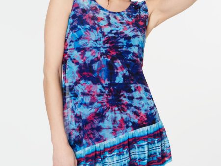 INC Womens Blue Tie Dye Sleeveless Jewel Neck Top Hot on Sale