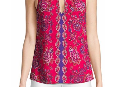 NANETTE LEPORE Womens Red Printed Sleeveless Keyhole Top Fashion