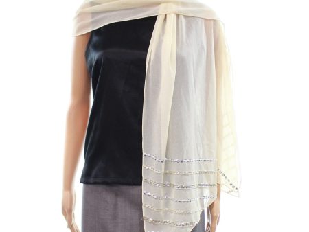 INC Womens Beige Diagonal Wrap Beaded Embellished Evening Scarf Discount