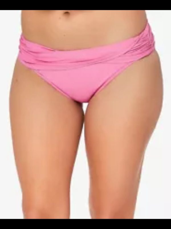 BLEU Women s Pink Stretch Sarong Folded Ruched Waistband Full Coverage Hipster Swimsuit Bottom on Sale