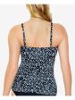 SWIM SOLUTIONS Women s Black Printed Stretch Tankini Side-Ruched Fixed Cups Sweetheart Swimsuit Top Online