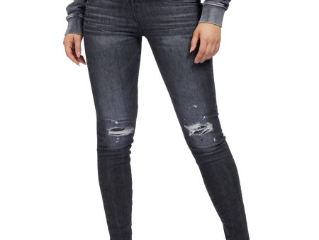 GUESS Womens Black Zippered Distressed Vented Waist Pocketed Skinny Jeans Fashion