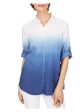 FOXCROFT Womens Pocketed Ombre Roll-tab Sleeve Collared Button Up Top Sale