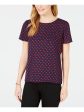 MAISON JULES Womens Navy Short Sleeve Jewel Neck Top Hot on Sale