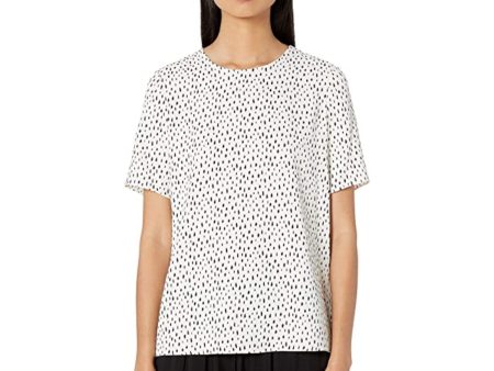 Adam Lippes Womens Ivory Printed Short Sleeve Jewel Neck Wear To Work Blouse Online Hot Sale