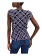 INC Womens Purple Frayed Tie Tartan Plaid Sleeveless V Neck Top For Cheap