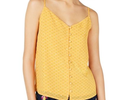 MAISON JULES Womens Gold Button Front Spaghetti Strap V Neck Tank Top on Sale