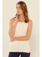 THREE DOTS Womens Ivory Stretch Ribbed Sleeveless Halter Handkerchief Top on Sale