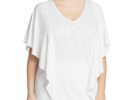 FOXCROFT Womens Ruffled Flutter Sleeve V Neck T-Shirt Discount