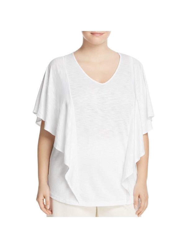 FOXCROFT Womens Ruffled Flutter Sleeve V Neck T-Shirt Discount