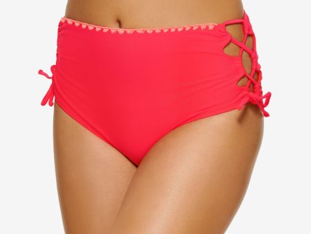 HULA HONEY Women s Coral Stretch Lined Moderate Coverage Side Tie Zig-zag Zinc High Waisted Swimsuit Bottom For Discount