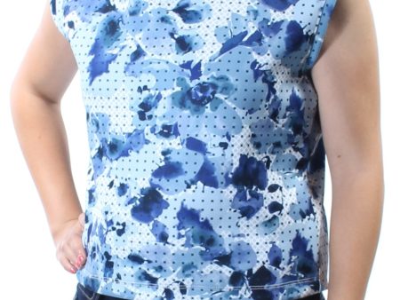 KIIND OF Womens Blue Cut Out  Back Floral Cap Sleeve Jewel Neck Top Online