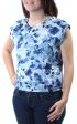 KIIND OF Womens Blue Cut Out  Back Floral Cap Sleeve Jewel Neck Top Online