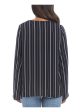 KAREN KANE Womens Black Pinstripe Bell Sleeve V Neck Top on Sale