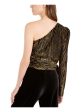 RACHEL ZOE Womens Black Asymmetrical Neckline Evening Top Discount