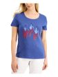 KAREN SCOTT Womens Blue Embellished Relaxed Fit Graphic Short Sleeve Scoop Neck T-Shirt Sale