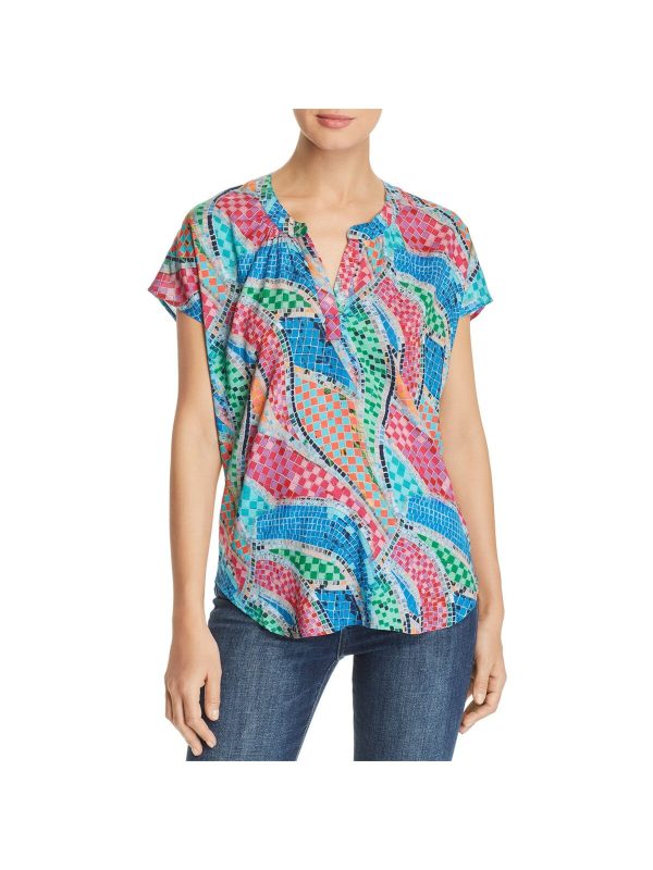 TOLANI Womens Printed Short Sleeve Split Top Hot on Sale