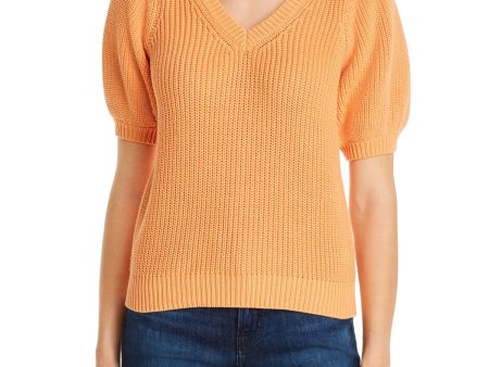 525 AMERICA Womens Stretch Ribbed Pouf Sleeve V Neck Blouse Sale