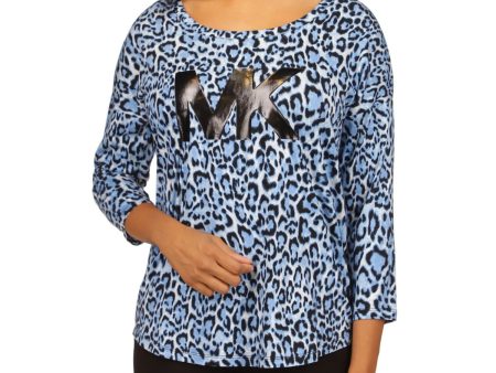 MICHAEL MICHAEL KORS Womens Blue Animal Print 3 4 Sleeve Scoop Neck T-Shirt Online