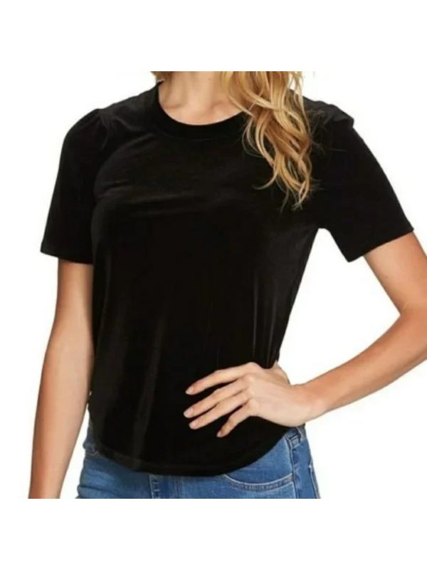 1. STATE Womens Black Short Sleeve Round Neck T-Shirt on Sale