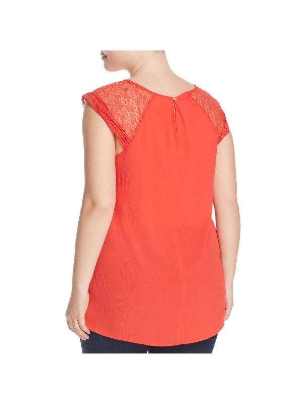 JUNAROSE Womens Red Lace Keyhole Back Cap Sleeve Jewel Neck Tunic Top Online Hot Sale