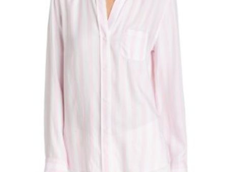 TWELVE O TWO Womens Pleated Striped Cuffed Sleeve Collared Button Up Top Online