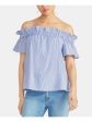 RACHEL ROY Womens Striped Short Sleeve Off Shoulder Peasant Top Online Hot Sale