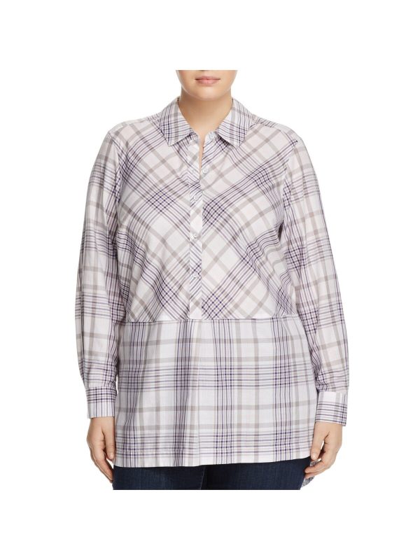 FOXCROFT Womens Plaid Cuffed Sleeve Collared Tunic Top Online