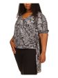 MICHAEL MICHAEL KORS Womens Black Metallic O-ring Detail Paisley Short Sleeve Surplice Neckline Wrap Top Discount