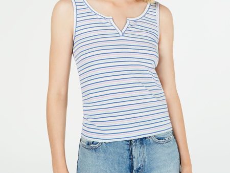 HIPPIE ROSE Womens White Striped Sleeveless Tank Top Online Sale