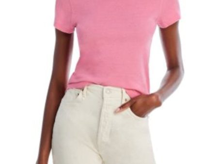 REDONE Womens Pink Ribbed Cropped Short Sleeve Crew Neck T-Shirt Cheap