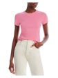 REDONE Womens Pink Ribbed Cropped Short Sleeve Crew Neck T-Shirt Cheap