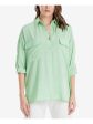 MAX STUDIO Womens Green Pocketed Cuffed Collared Button Up Top Online Hot Sale