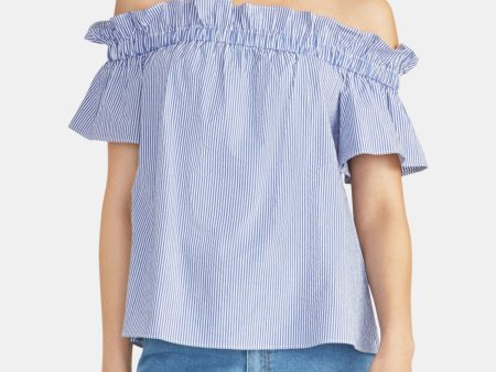 RACHEL ROY Womens Striped Short Sleeve Off Shoulder Peasant Top Online Hot Sale