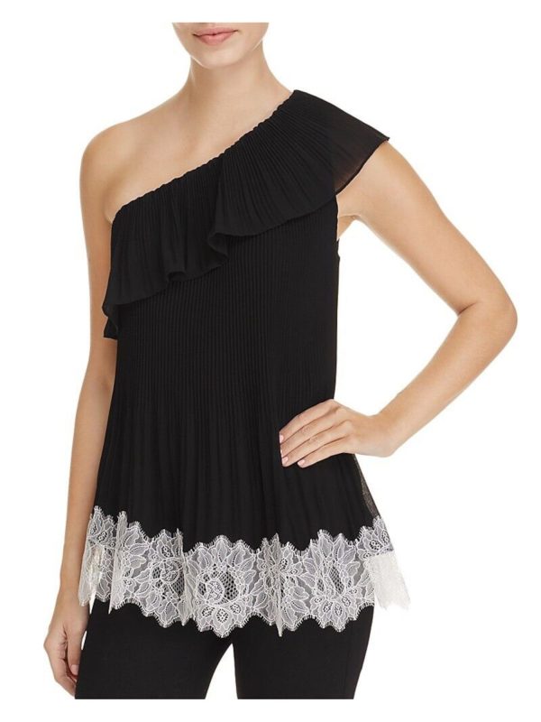 MICHAEL KORS Womens Stretch Pleated Sleeveless Asymmetrical Neckline Evening Top Online now