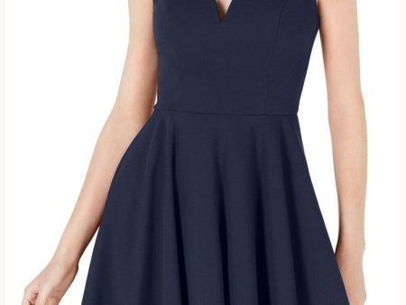 B DARLIN Womens Navy Cut Out Sleeveless V Neck Above The Knee Fit + Flare Dress Hot on Sale