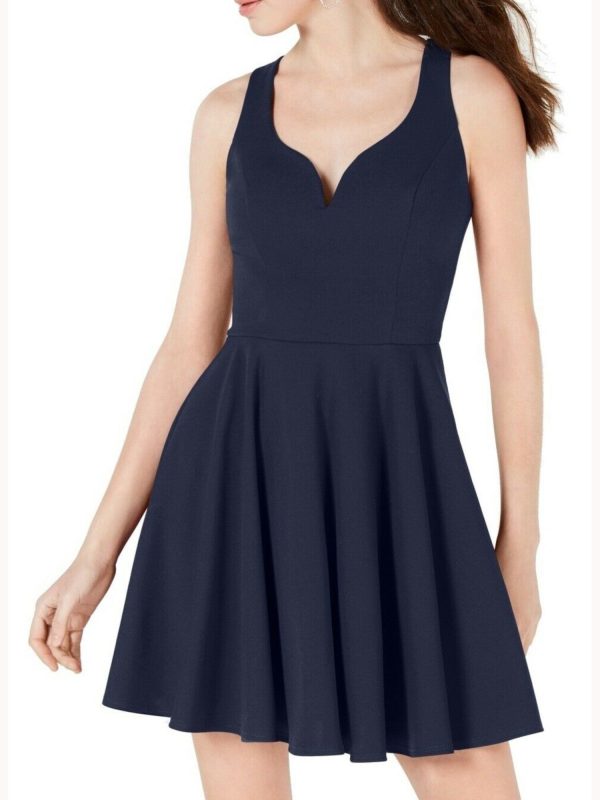 B DARLIN Womens Navy Cut Out Sleeveless V Neck Above The Knee Fit + Flare Dress Hot on Sale