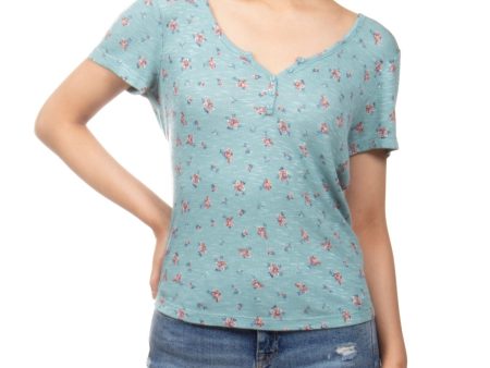 HIPPIE ROSE Womens Green Floral Short Sleeve Top For Cheap