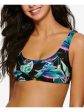 HULA HONEY Women s Black Tropical Print Stretch Lined Bralette Ring Scoop Neck Swimsuit Top Online