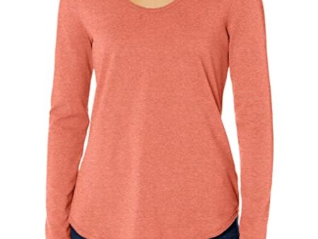 B NEW YORK Womens Orange Stretch Distressed Long Sleeve Scoop Neck T-Shirt Hot on Sale