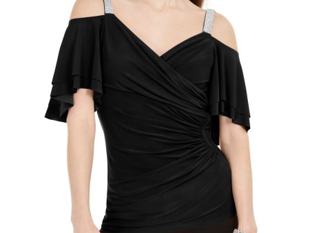 MSK Womens Embellished Flutter Sleeve V Neck Evening Top Online