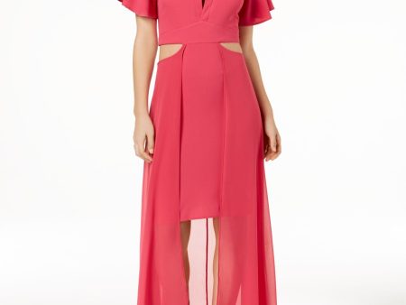 XOXO Womens Pink Cut Out Short Sleeve V Neck Maxi Evening Dress For Discount