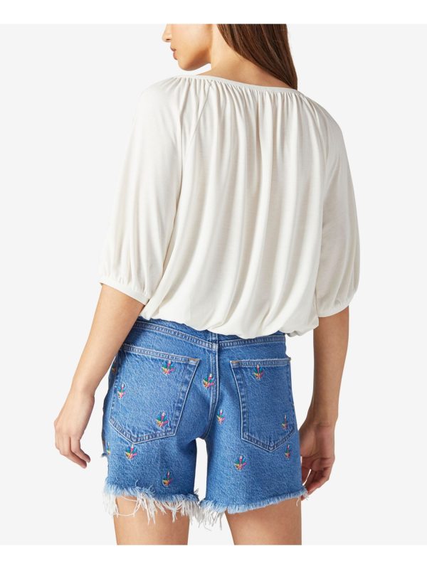 LUCKY BRAND Womens Ivory Elbow Sleeve Split Peasant Top For Cheap