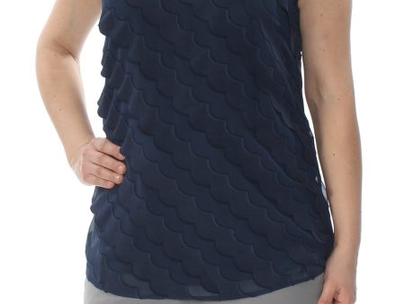 ALFANI Womens Navy Textured Asymmetrical Sleeveless Jewel Neck Wear To Work Top For Cheap