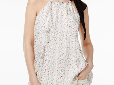 CYNTHIA ROWLEY Womens White Floral Sleeveless Jewel Neck Top Online Hot Sale