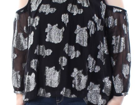 LUCKY BRAND Womens Black Cut Out  Textured Floral Long Sleeve Jewel Neck Top Cheap