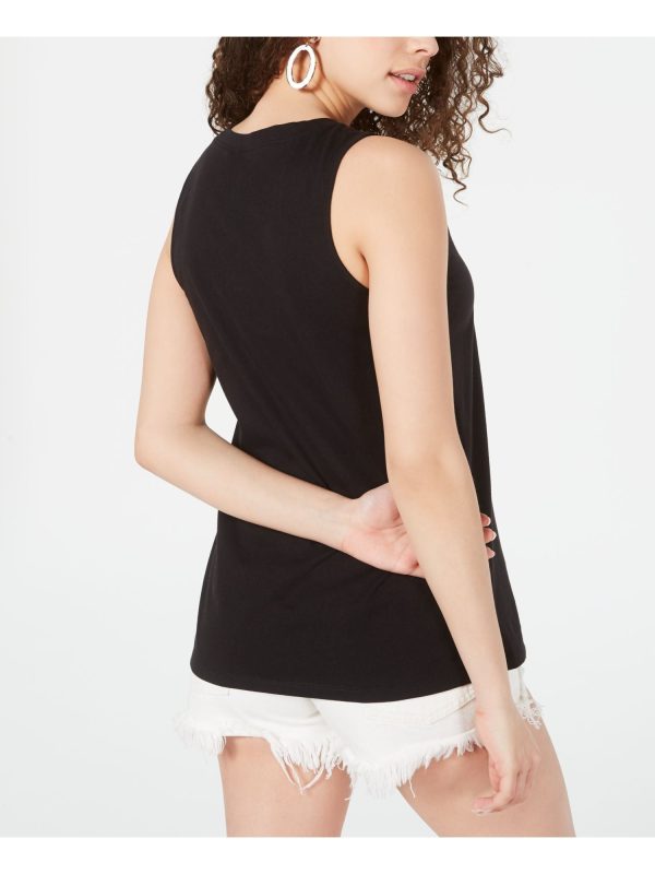 LOVE TRIBE Womens Black Printed Sleeveless Crew Neck Tank Top Online now