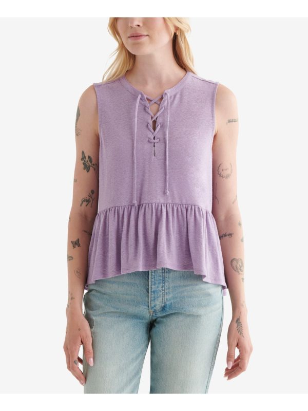 LUCKY BRAND Womens Purple Stretch Sleeveless Hi-Lo Top Online