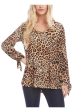 KAREN KANE Womens Beige Animal Print Long Sleeve Scoop Neck Party Top on Sale