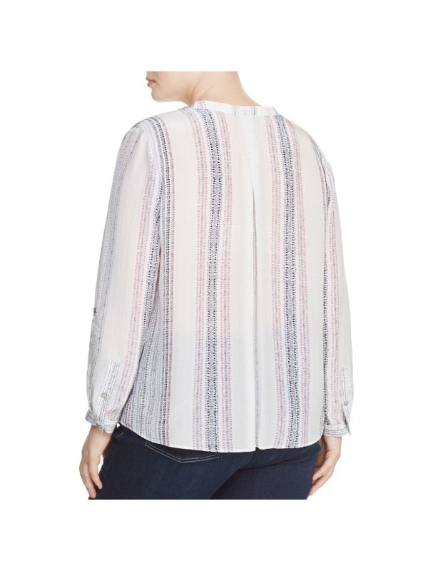 NIC+ZOE Womens Printed Roll-tab Sleeve Split Top Cheap